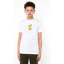 Qivi Psyduck Pokemon Saydek Baskılı Unisex Çocuk Beyaz T-Shirt