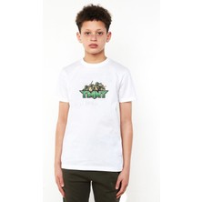 Qivi Teenage Mutant Ninja Turtles Logo Baskılı Unisex Çocuk Beyaz T-Shirt