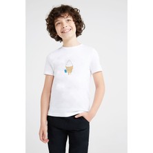Qivi Ice Cream Baskılı Unisex Çocuk Beyaz T-Shirt