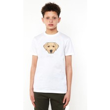 Qivi Dog Head Köpek Baskılı Unisex Çocuk Beyaz T-Shirt