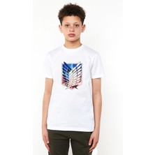 Qivi Anime Attack On Titan Baskılı Unisex Çocuk Beyaz T-Shirt