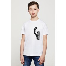 Qivi Muhammed Ali Yumruk Baskılı Unisex Çocuk Beyaz T-Shirt