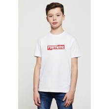 Qivi Victory Royale Baskılı Unisex Çocuk Beyaz T-Shirt