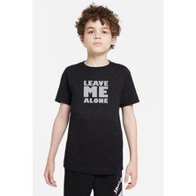 Qivi Leave Me Alone Baskılı Unisex Çocuk Siyah Tshirt