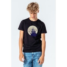 Qivi Castlevania Pixel Castle Baskılı Unisex Çocuk Siyah Tshirt