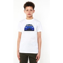 Qivi Subaru Stı Baskılı Unisex Çocuk Beyaz T-Shirt