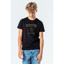 Qivi LED Zeppelin x LED Zeppelin Metal Baskılı Unisex Çocuk Siyah T-Shirt