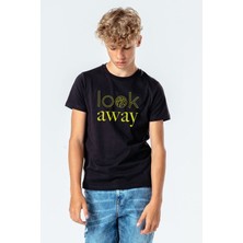 Qivi A Series Of Unfortunate Events Look Away Yazi Baskılı Unisex Çocuk Siyah Tshirt