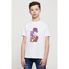 Qivi Charlie Chaplin Water Brush Baskılı Unisex Çocuk Beyaz T-Shirt