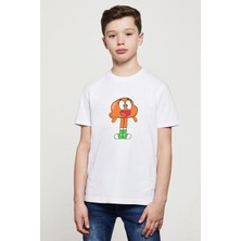 Qivi Gumball - Darwin Baskılı Unisex Çocuk Beyaz T-Shirt