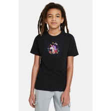 Qivi Space Unicorn 3 Baskılı Unisex Çocuk Siyah T-Shirt