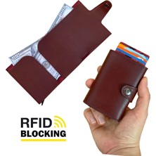 Modica Angora - Rfid Korumalı Kağıt Para Bölmeli Kişiye Özel Mekanizmalı Bordo Cüzdan/Akıllı Kartlık