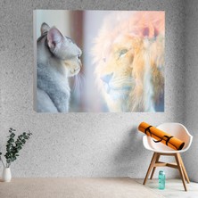 Deko Gonya Kedi Aynaya Bakar ve Kendini Bir Aslan Olarak Görür Dekoratif Kanvas Tablo