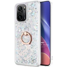 Microsonic Xiaomi Poco F3 Kılıf Glitter Liquid Holder Gümüş