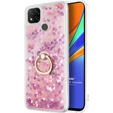 Microsonic Xiaomi Redmi 9c Kılıf Glitter Liquid Holder Pembe