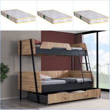 Setay Alba Yavrulu Geniş Ranza, Antrasit + 3 Adet Comfort Yatak