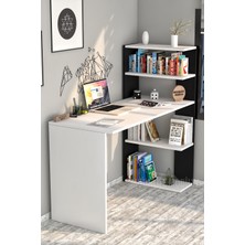 Moonlife Çınar Kitaplıklı Çalışma Masası Beyaz Siyah