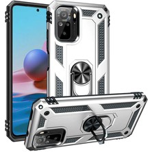 Caseart Xiaomi Redmi Note 10 Kapak Military Yüzüklü Stantlı Panzer Tank Kılıf - Gri