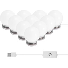 River World  10'lu Makyaj Aynası Masası Nostalji Hollywood Tarzı Beyaz LED Işıklı Lamba USB