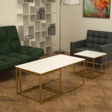 Evka Twins Iç Içe Geçmiş Sehpa - Pirinç Ayak Beyaz Lake Tabla