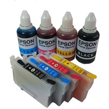 Duruink DX7000F DX7400 DX7450 Uyumlu Kolay Dolan KARTUŞ+4X50ML Mürekkep 4 Renk (Dolu)