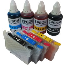 Duruink SX410 SX415 SX510W Uyumlu Kolay Dolan KARTUŞ+4X50ML Mürekkep 4 Renk (Dolu)