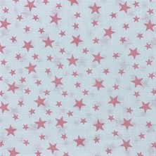 Bebek Özel 240 cm. Eninde Beyaz Zemin Küçük Pembe Yıldızlı Pamuklu Kumaş