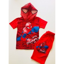 Gaga Örümcek Adam Spiderman Maskeli Kapri Şort Tshirt Eşofman Takımı Kostüm Duv