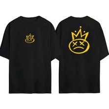 Unisex Smile Baskılı Siyah Oversize T-Shirt