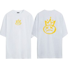 Unisex Smile Baskılı Beyaz Oversize T-Shirt