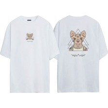 Unisex Gangster Cat Beyaz Oversize Tshirt