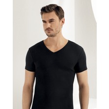 Şahinler Erkek Siyah Kısa Kollu V Yaka Ribana Atlet ME028