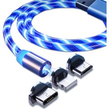 Microcase 3in1 Lightning Type C Micro USB Işıklı Manyetik Şarj Kablosu 100 cm - AL2618