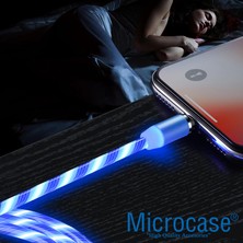 Microcase 3in1 Lightning Type C Micro USB Işıklı Manyetik Şarj Kablosu 100 cm - AL2618