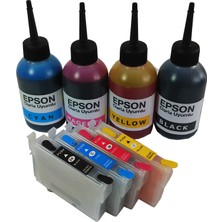 Duruink WF-7015 WF-7515 WF-7525 Uyumlu Kolay Dolan Kartuş + 4 x 100 ml Mürekkep 4 Renk (Dolu)