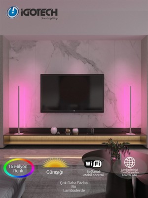 Igotech Akıllı Wifi Led Lambader - Gün Işığı Ve Rgb-Gümüş Gri 100cm 1 Adet