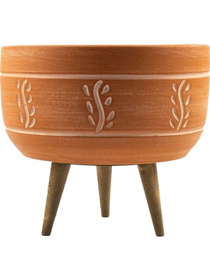 Bitki Tasarımı Terakota Nakış Desenli Toprak Aranjman ve Bonzai Saksı 3 Ayaklı