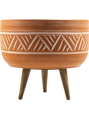 Bitki Tasarımı Terakota Hitit Desenli Toprak Aranjman ve Bonzai Saksı 3 Ayaklı