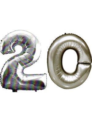 Pazariz  20 Yaş Sayı Folyo Balon Gümüş 90  cm