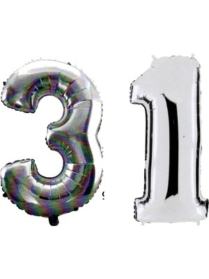 Pazariz  31 Yaş Sayı Folyo Balon Gümüş 90  cm