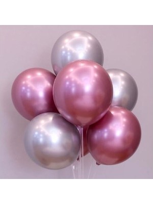 Pazariz  Balon Parti Balonu Krom Balon Gümüş-Pembe Balon 5 Adet