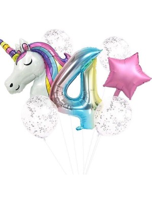 Pazariz  Unicorn Folyo Balon Doğum Günü Seti 4 Yaş