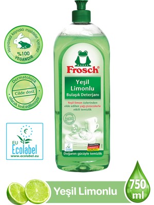 Frosch Bulaşık Deterjanı 750 ml Cilde Dost Yeşil Limon Kokusuyla Güçlü Temizlik