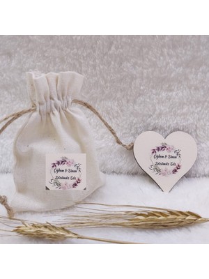 Hayaller Dükkanı 30 Adet Kese ve Kalp Ahşap Magnet Kombin Baskılı Nişan Liği Nikah Şekeri