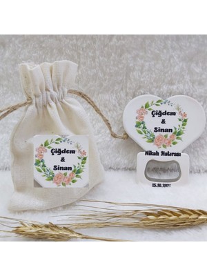 Hayaller Dükkanı 30 Adet Kese ve Kalp Açacak  Magnet Kombin Baskılı Nişan Liği Nikah Şekeri