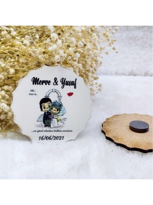Hayaller Dükkanı 30 Adet Gelin Damat Ahşap Magnet Nikah Liği