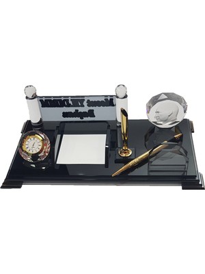 7/24 Hediye Atatürk Logolu Kristal Cam Masa Isimliği M215ATALOGOGOLD