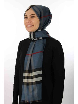 Sima Laci Kırmızı Sima Burberry Ekose Desen Ipek Şal