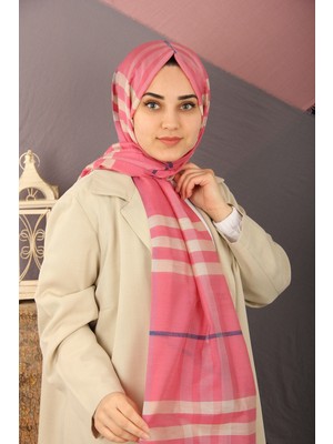 Sima Pembe Mavi Sima Burberry Ekose Desen Ipek Şal