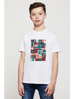 Qivi Riverdale Karma Baskılı Unisex Çocuk Beyaz T-Shirt